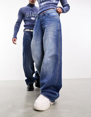 COLLUSION x015 low rise baggy jeans in rich blue wash