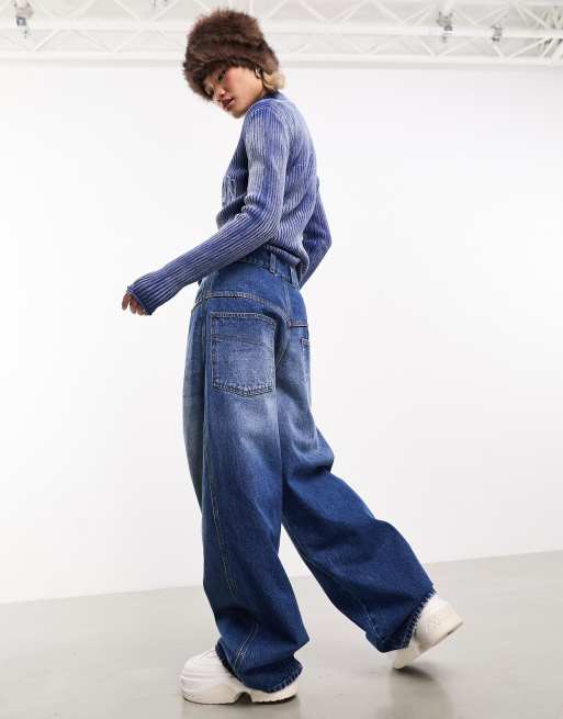 COLLUSION x015 low rise baggy jeans in rich blue wash