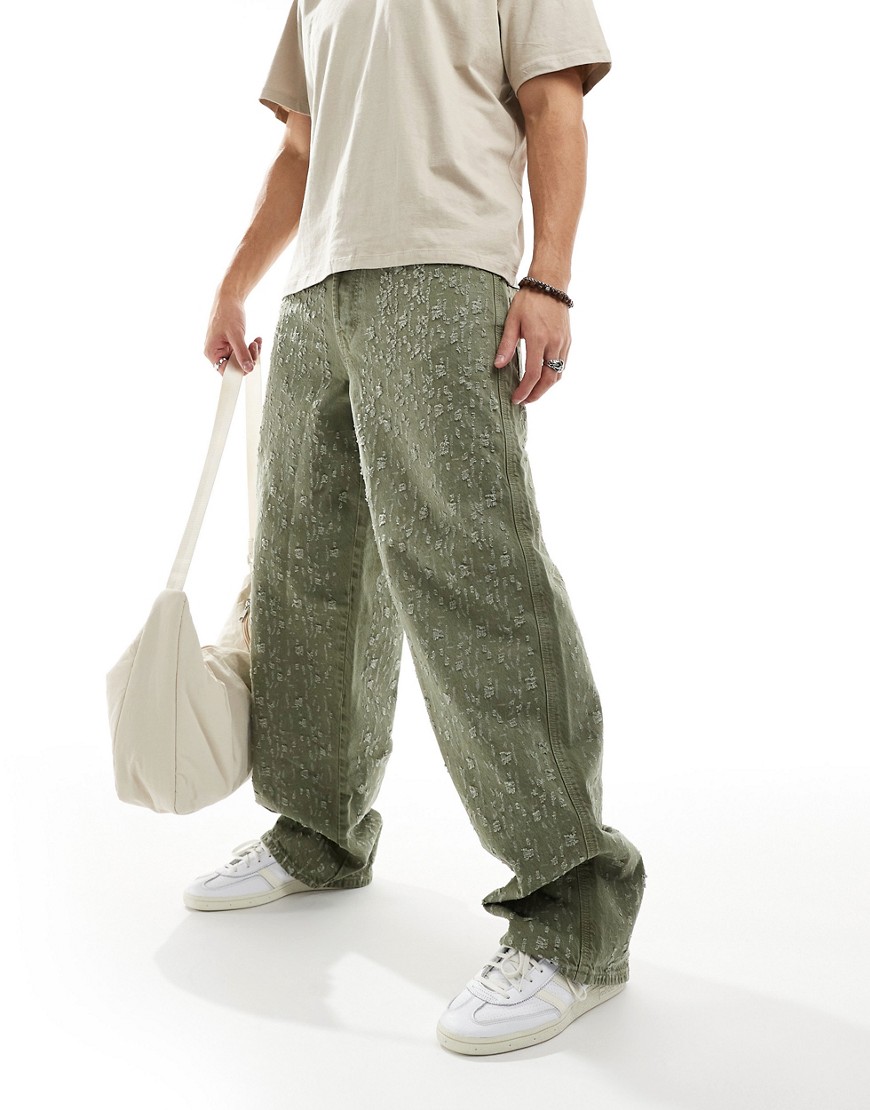 Collusion X015 Low Rise Baggy Jeans In Washed Khaki-gray