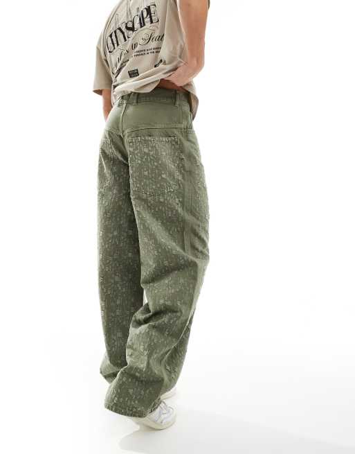 COLLUSION X015 super baggy low rise jeans in washed khaki