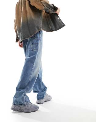 Collusion X016 Low Rise Cargo Jeans In Midwash-blue In Blue
