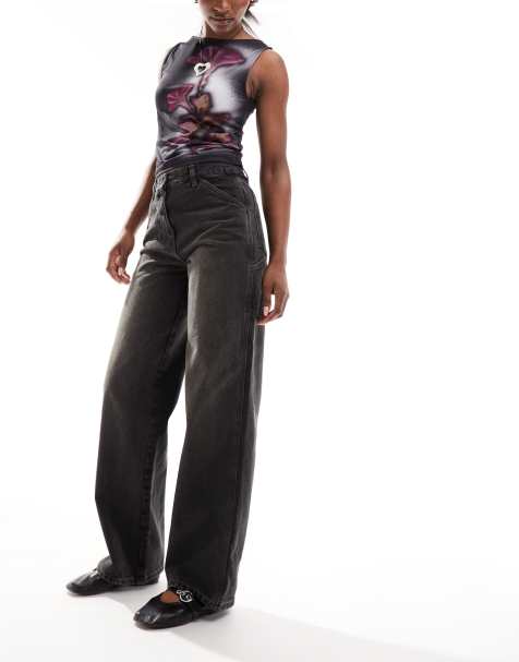 COLLUSION x016 mid rise carpenter jeans in washed black - view 1