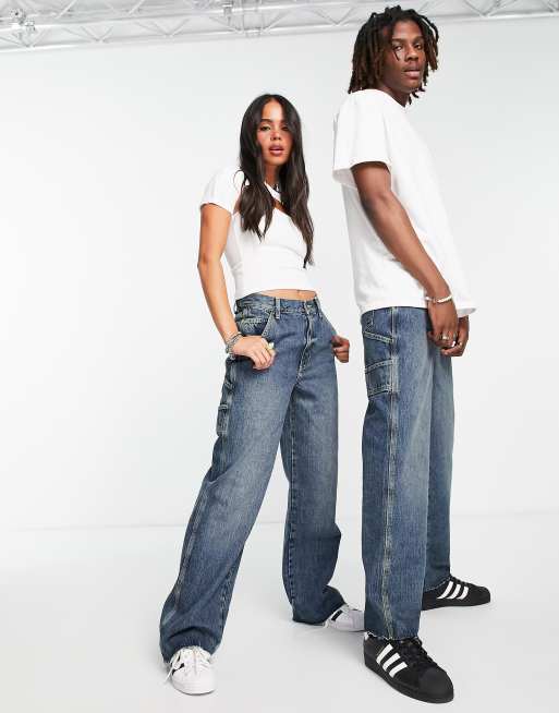 COLLUSION x016 Unisex carpenter jeans in vintage wash