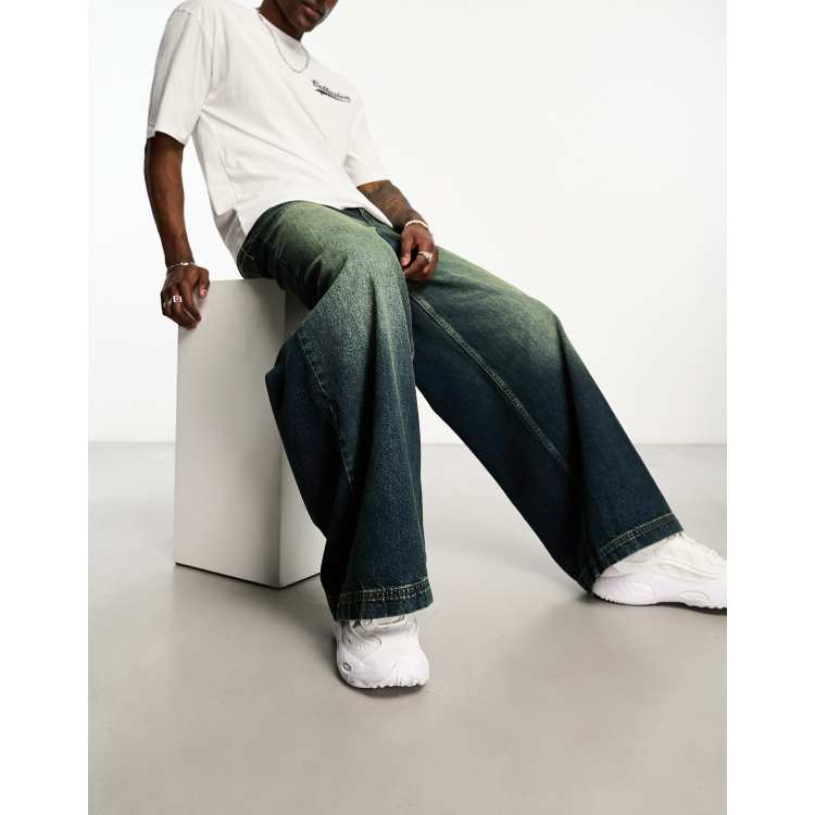 COLLUSION x019 wide leg baggy jean in green cast wash | ASOS