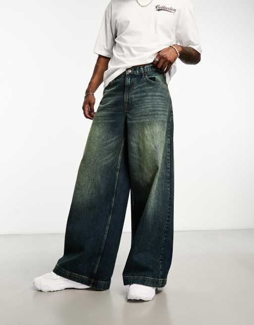 COLLUSION x019 wide leg baggy jeans in green cast wash