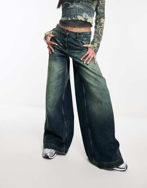 COLLUSION x023 ultra baggy jeans in green cast wash - MBLUE | ASOS