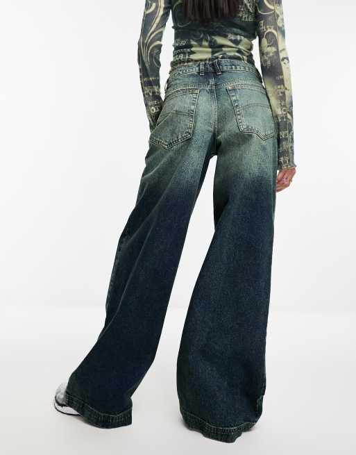 COLLUSION x023 ultra baggy jeans in green cast wash - MBLUE