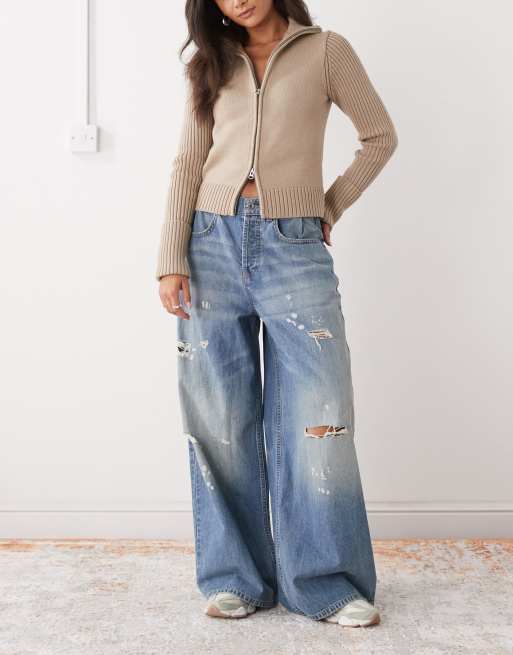 COLLUSION XL baggy adjustable low rise jean in worn wash