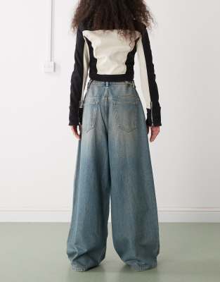 Collusion Xl Baggy Adjustable Low Rise Jeans In Blue