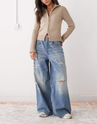 Collusion Xl Baggy Adjustable Low Rise Jeans In Blue