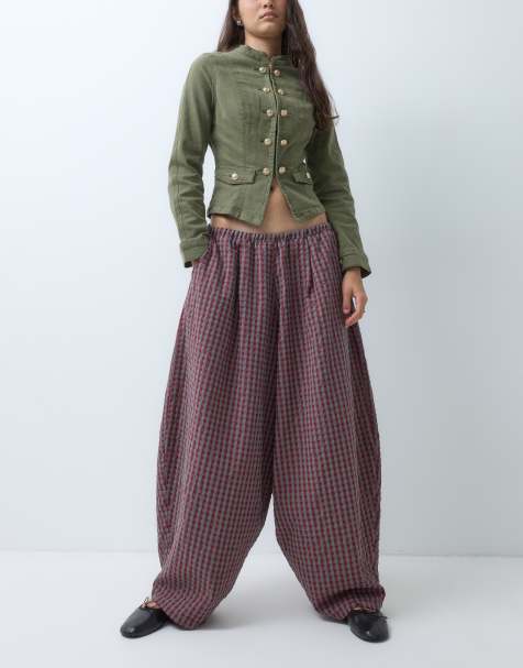 COLLUSION XL baggy balloon trouser in red & gray check - view 1