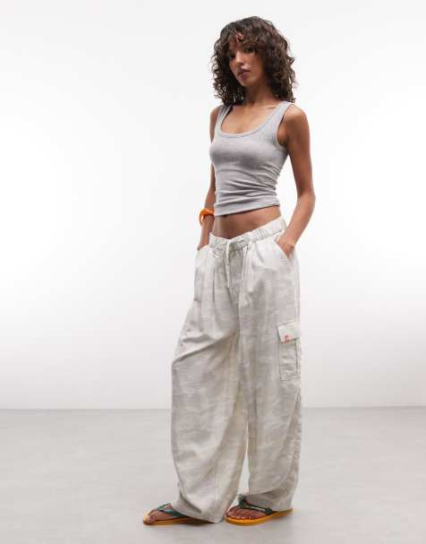 COLLUSION XL baggy linen look sweatpants in camo print - view 1