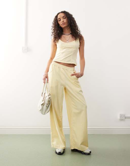 COLLUSION xl baggy linen look trouser in buttermilk - YELLOW