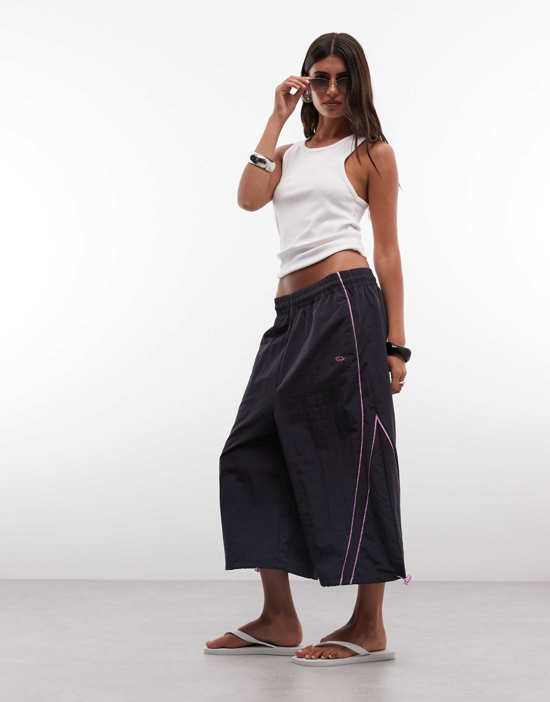 collusion xl baggy longline nylon shorts in navy