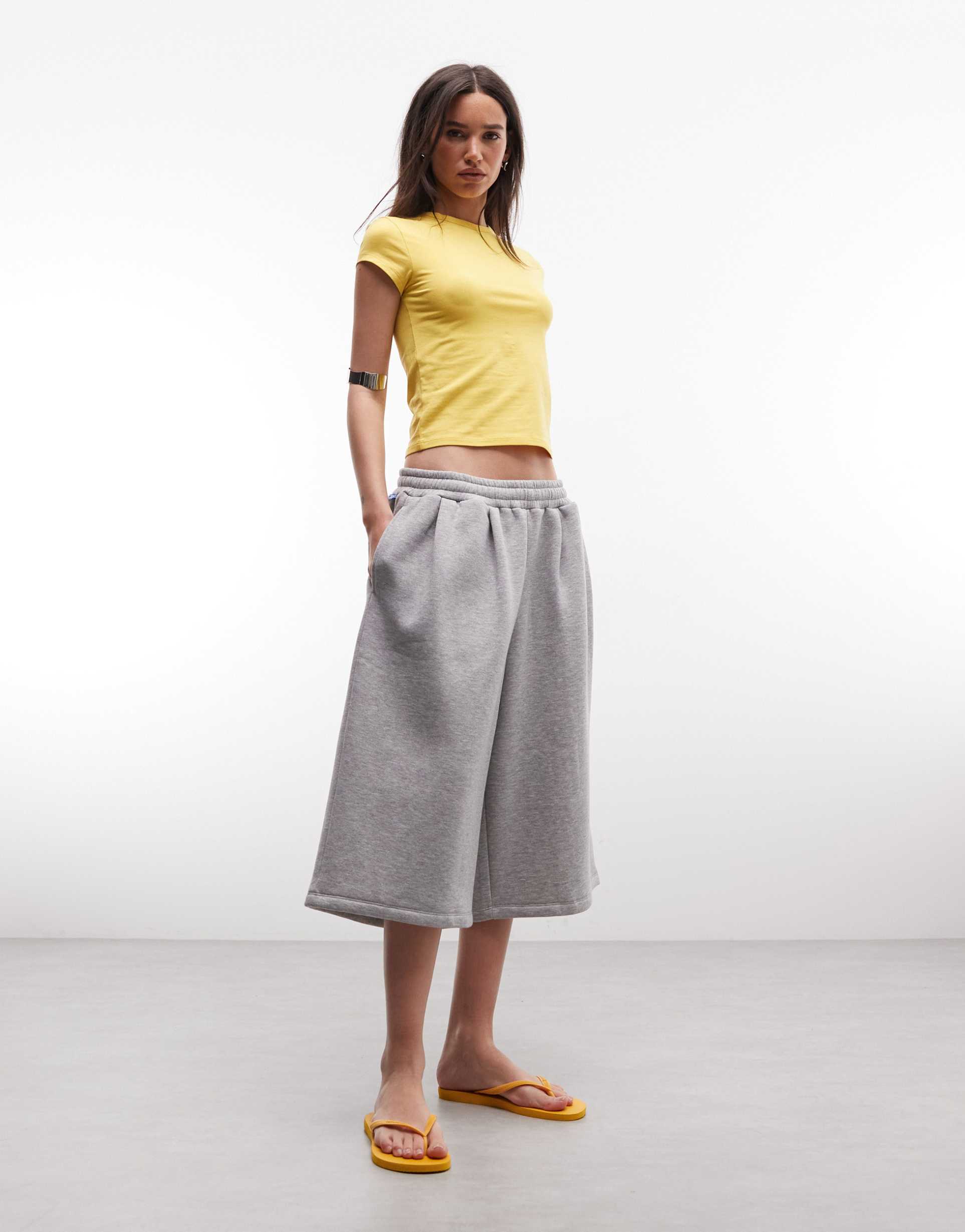 collusion xl baggy longline sweat shorts in gray heather