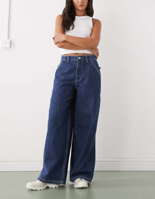 COLLUSION XL baggy low rise jeans with hardware in rinse wash