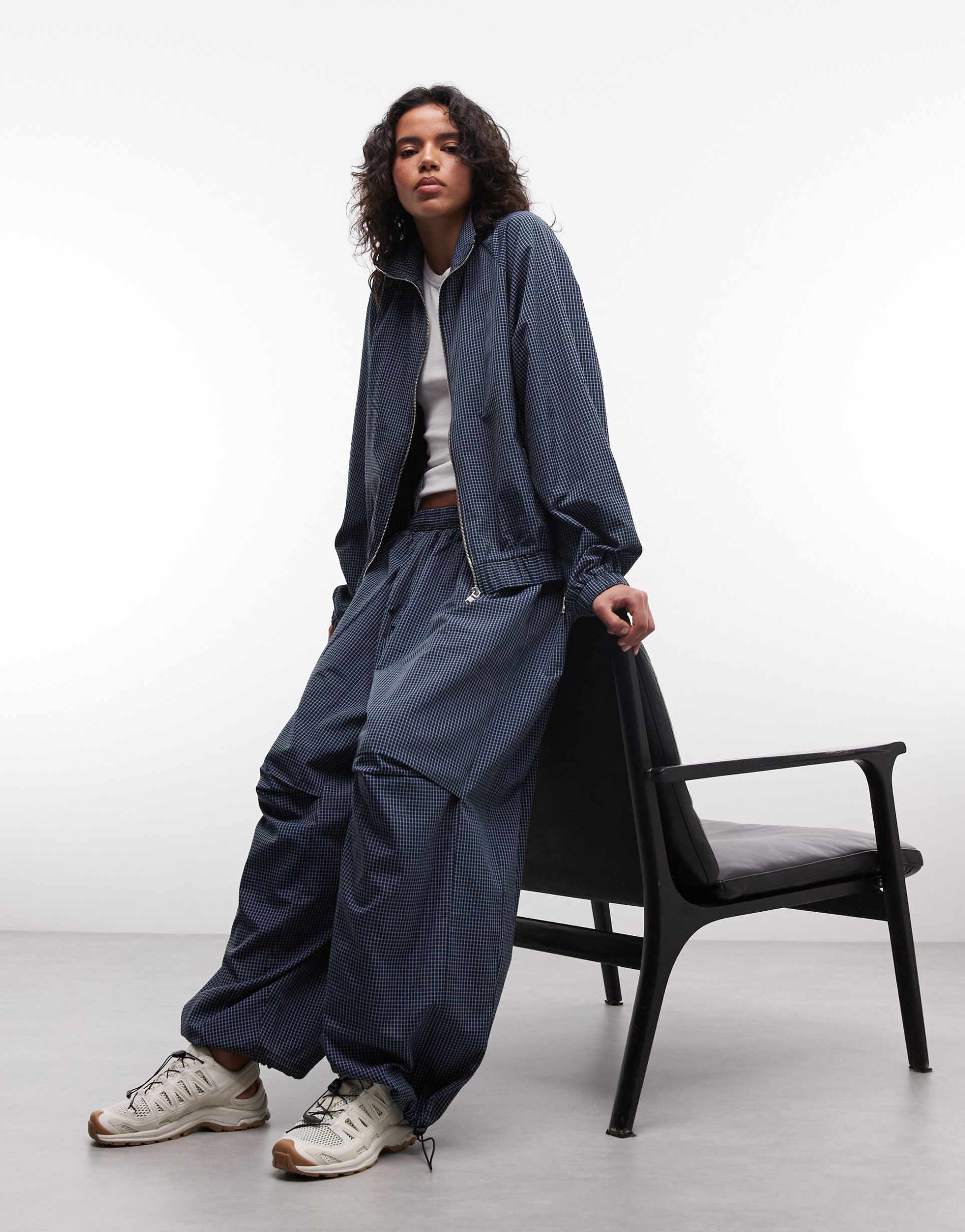 collusion xl baggy nylon sweatpants in plaid - part of a set