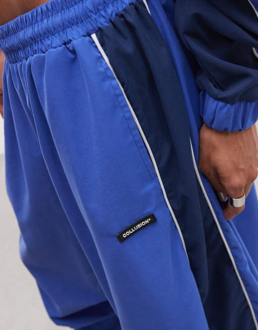 COLLUSION xl baggy Panel-Nylon-Jogger in Blau und Marineblau, 5 von 5