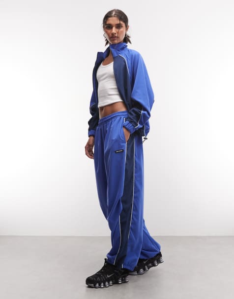 COLLUSION xl baggy panel nylon sweatpants in blue & navy - view 1