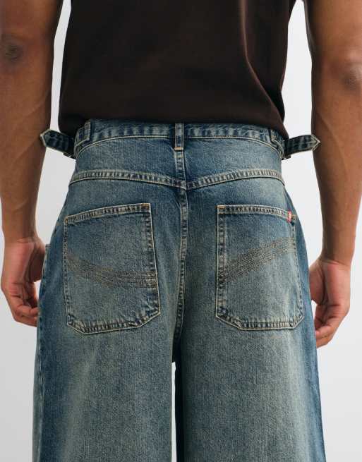 COLLUSION XL baggy skatejeans i mellanljus tvätt blå, 5 av 5