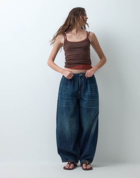COLLUSION XL ballongjeans med veck i slubby crosshatch-tvätt - view 1
