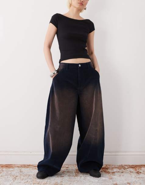 COLLUSION XL balloon cord jean with contrast stitch in washed navy - view 1