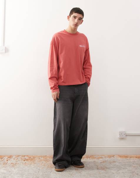 COLLUSION XL balloon jean in black wash with red contrast stitch
