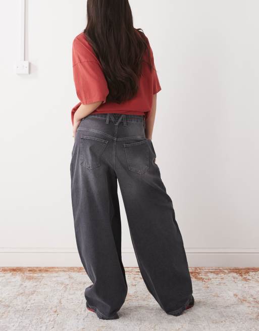 COLLUSION XL balloon jean in black wash with red contrast stitch