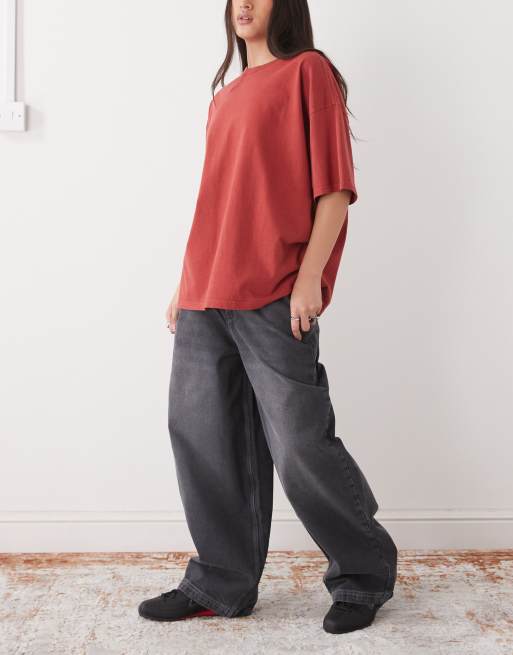 COLLUSION XL balloon jean in black wash with red contrast stitch, 3 of 5