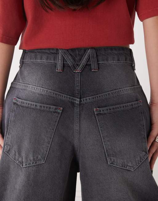 COLLUSION XL balloon jean in black wash with red contrast stitch, 4 of 5