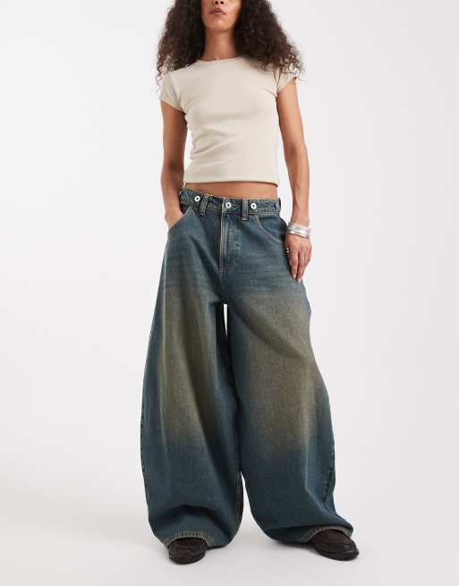 COLLUSION xl balloon jean in green cast wash