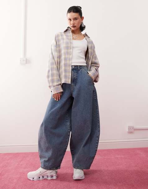 COLLUSION XL balloon jean with cinch back in washed blue - view 1