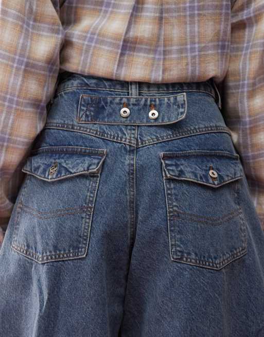 COLLUSION XL balloon jean with cinch back in washed blue