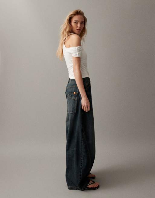 COLLUSION XL balloon jean with twisted seam in darkwash blue, 2 of 7