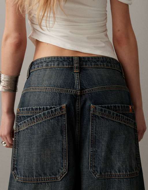 COLLUSION XL balloon jean with twisted seam in darkwash blue, 3 of 7