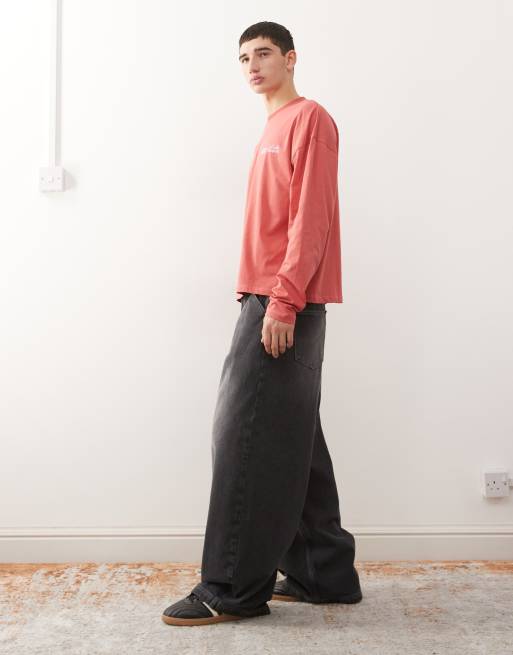 COLLUSION XL balloon jeans in black wash with red contrast stitch, 3 of 5