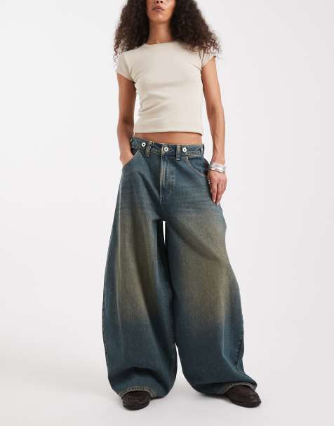COLLUSION XL balloon jeans in green cast wash - view 1
