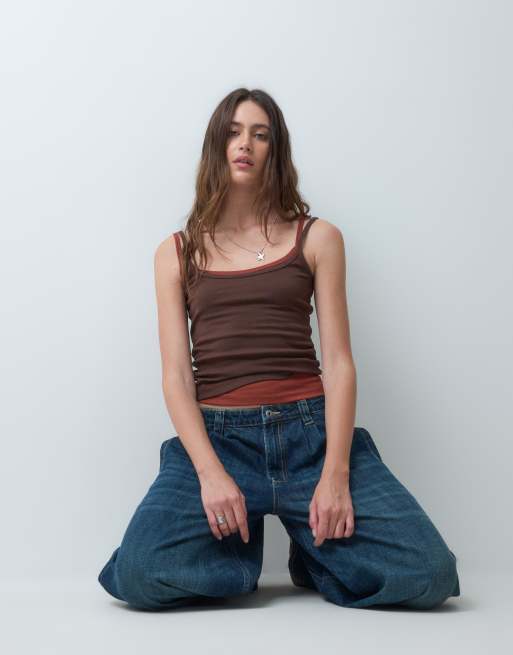 COLLUSION XL Balloon-Jeans mit Falten in Slubby-Crosshatch-Waschung, 3 von 5