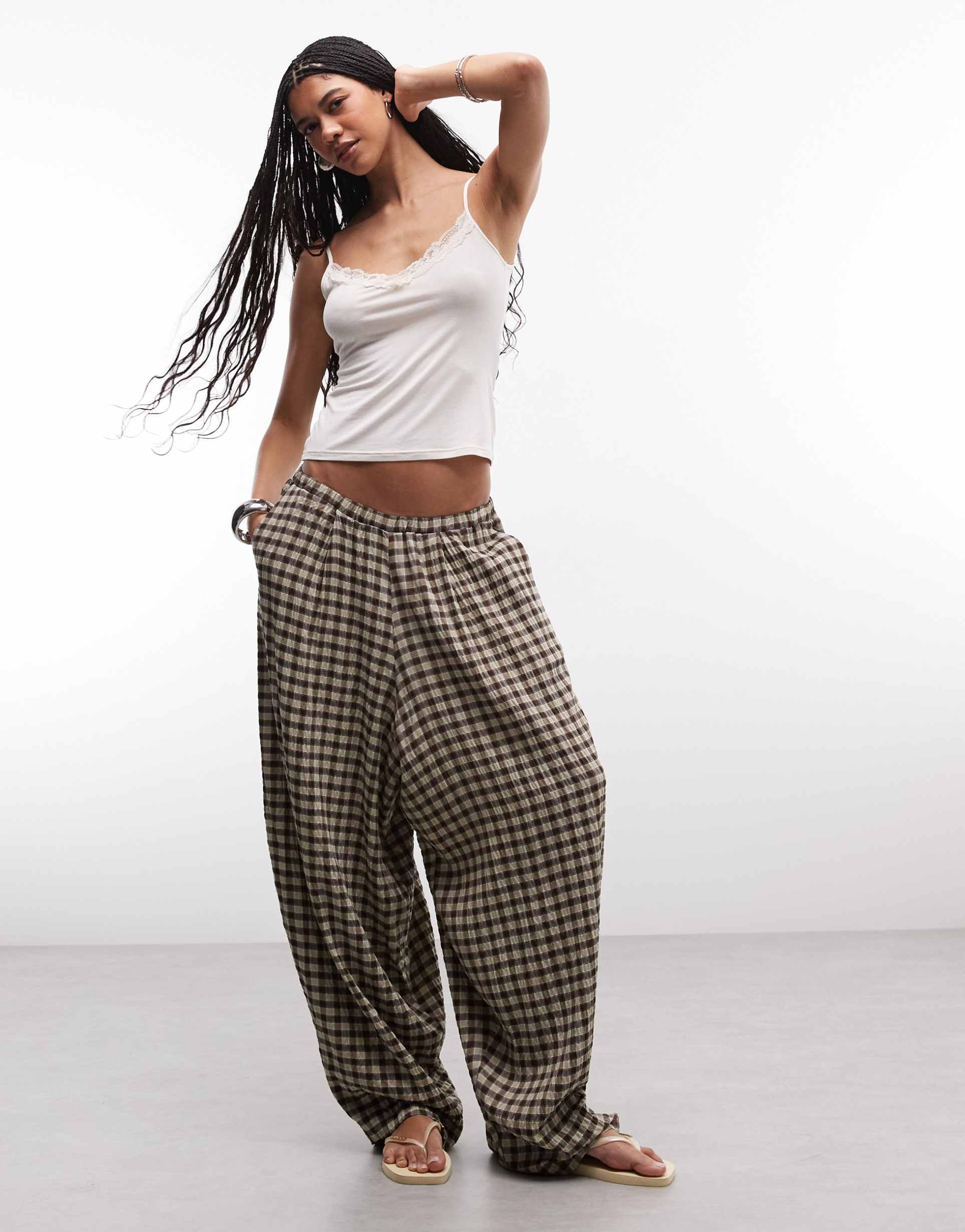 collusion xl balloon leg pants in green plaid