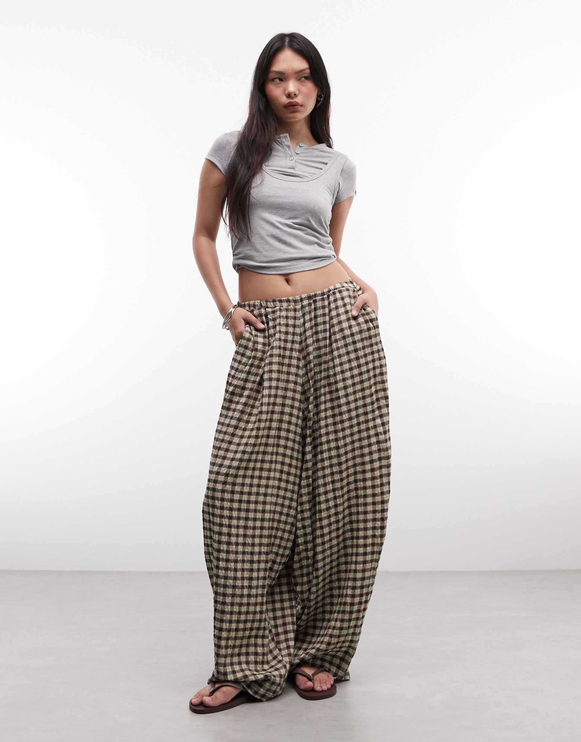 collusion xl balloon leg pants in neutral check