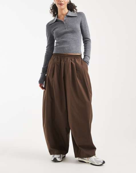 COLLUSION XL balloon leg trouser in chocolate - view 1