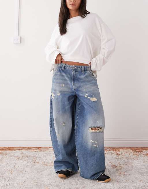 COLLUSION XL balloon low rise jean in worn wash