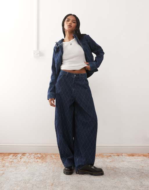 COLLUSION XL balloon low rise jeans in jacquard