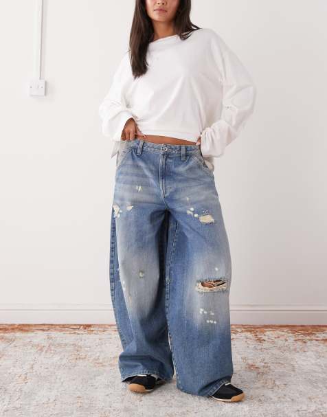 COLLUSION XL balloon low rise jeans in worn wash - view 1
