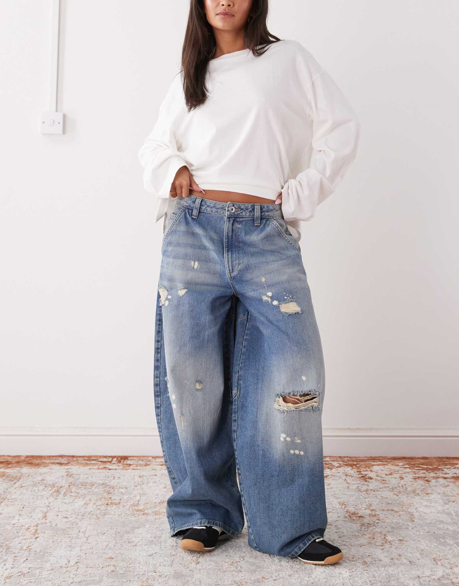 Джинсы-баллоны COLLUSION XL с низкой посадкой, поношенные и постиранные