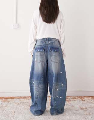 Collusion Xl Balloon Low Rise Jeans In Blue