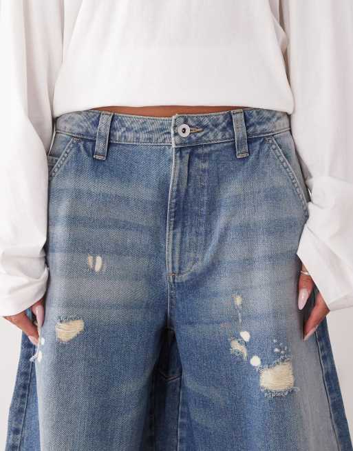COLLUSION XL balloon low rise jeans in worn wash