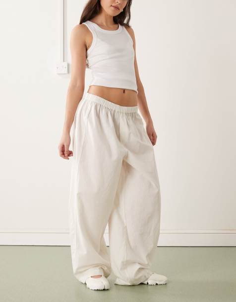 COLLUSION XL balloon pant with linen in white - view 1