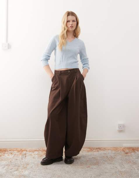 COLLUSION xl balloon pleated trouser in chocolate