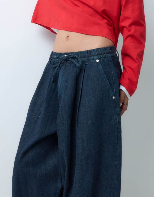 COLLUSION XL balloon pull on jeans in dark blue wash, 3 of 5